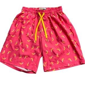 Tipsy Elves Mens Pink Banana Print Swim Trunks Mesh Lined Shorts Small